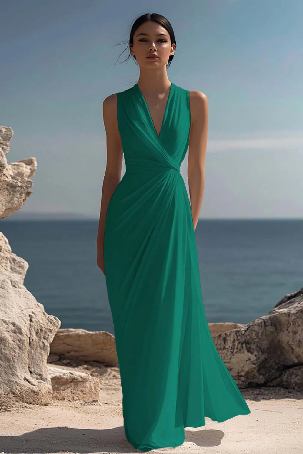 White A Line V Neck Ruched Engagement Dress