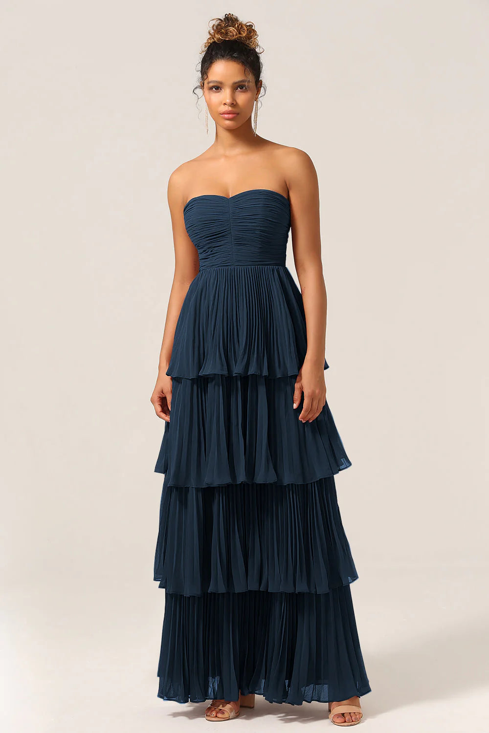 A Line Sweetheart Floor Length Tiered Chiffon Bridesmaid Dress