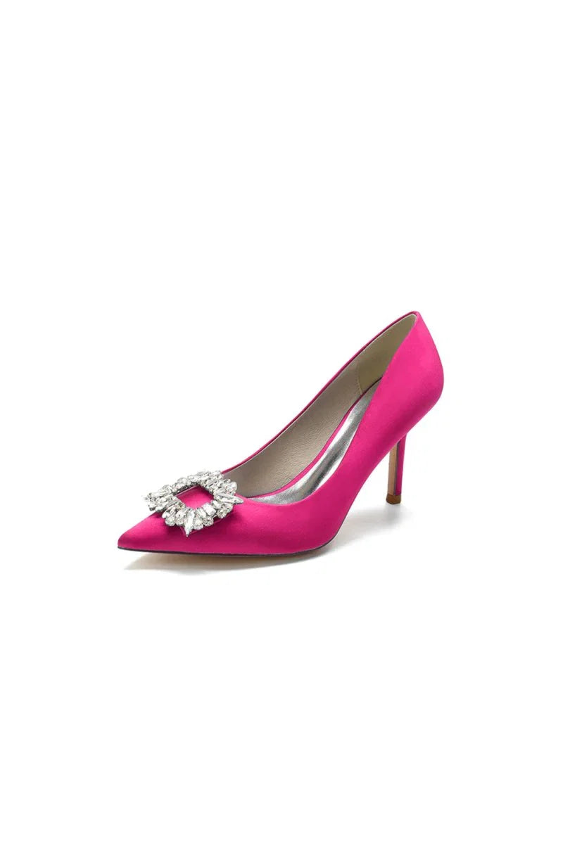 Cocktail Pointed Toe Crystal Satin High Heels