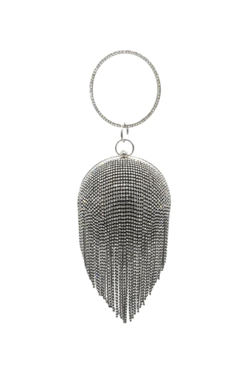Womens Rhinestone Fringe Disco Ball Evening Clutch Bags