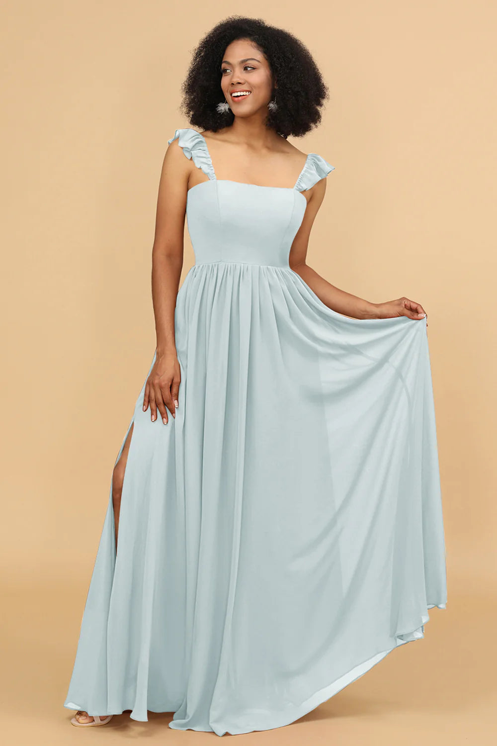 A Line Floor Length Chiffon Bridesmaid Dress With Ruffles