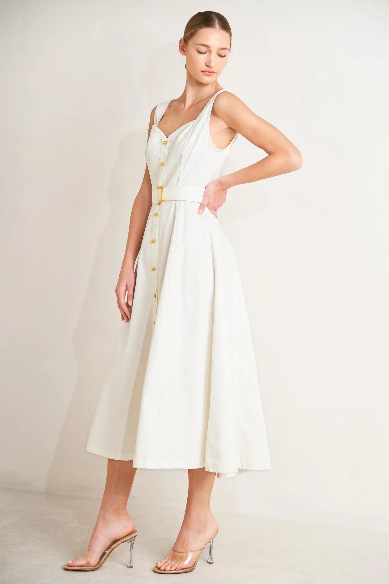 BELLA PORTOFINO WHITE MIDI DRESS