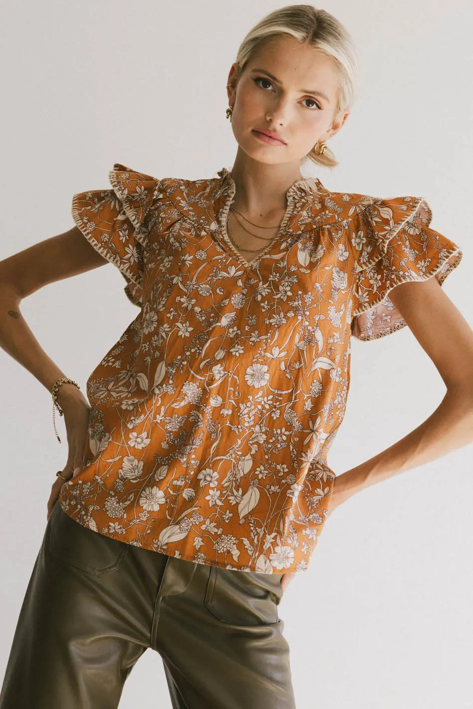 Rikki Printed Blouse in Camel FINAL SALE