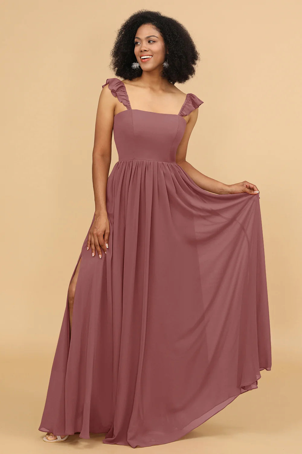 A Line Floor Length Chiffon Bridesmaid Dress With Ruffles