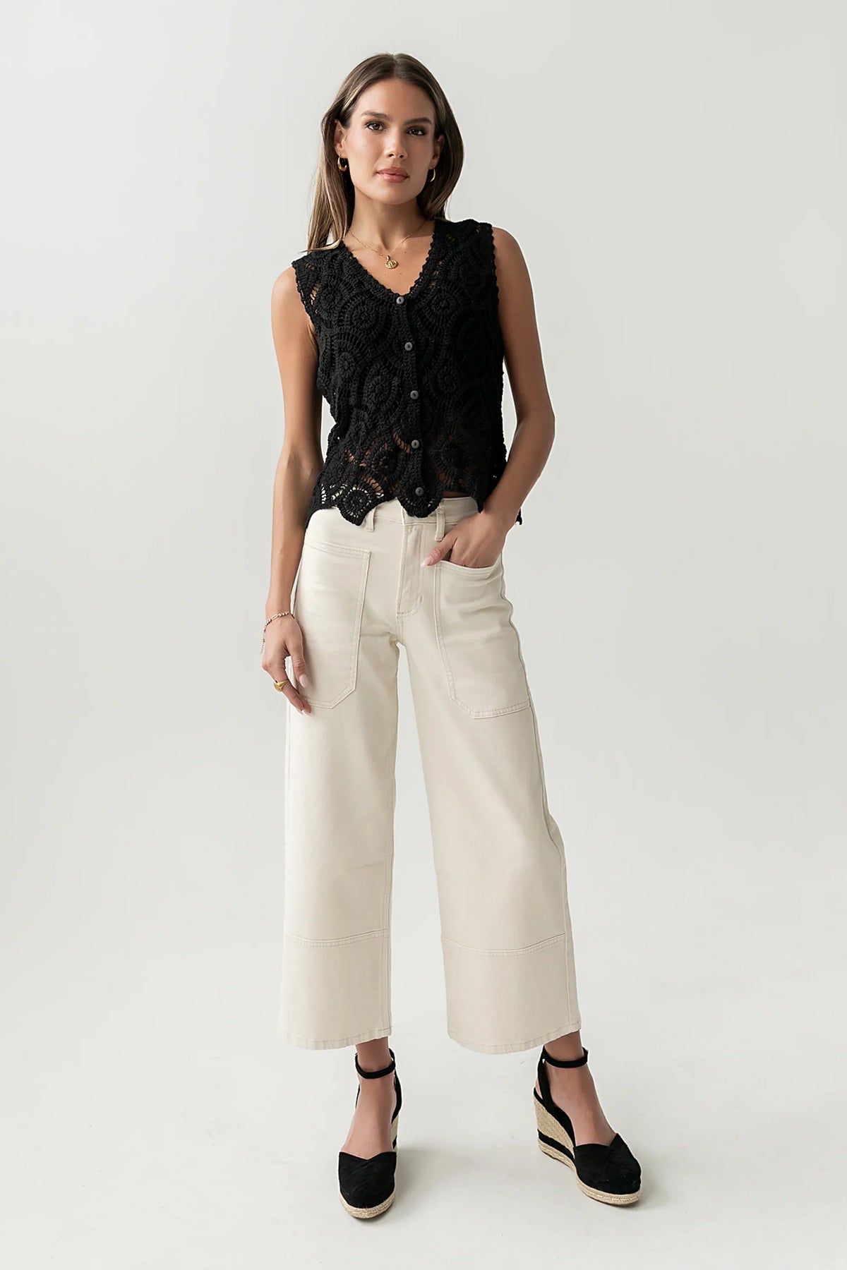 Vicky Crochet Vest in Black