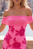 Off the Shoulder Bodycon Applique Hot Pink Homecoming Dress with Sash