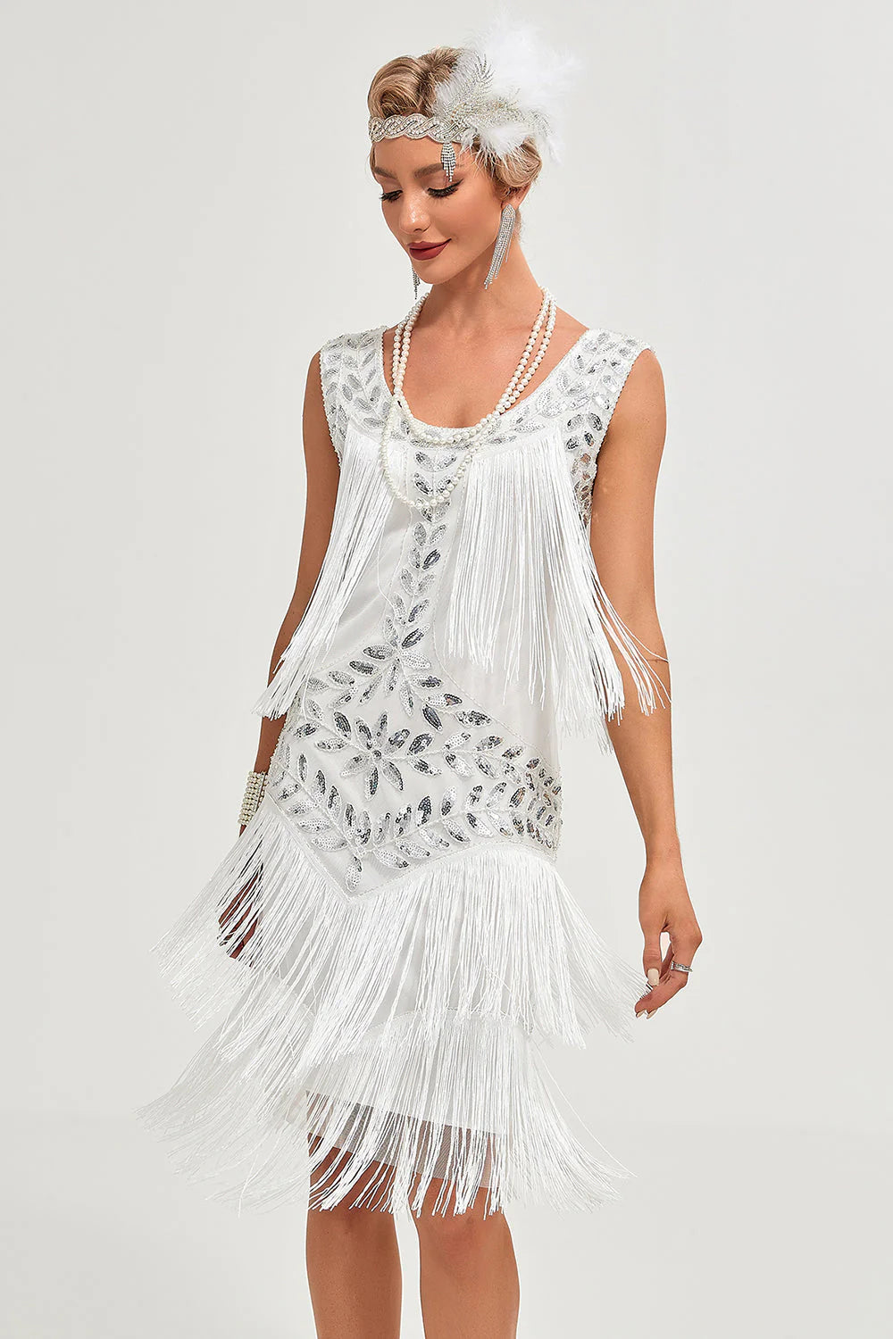 Black Gatsby Flapper Dress with Sequins and Fringes