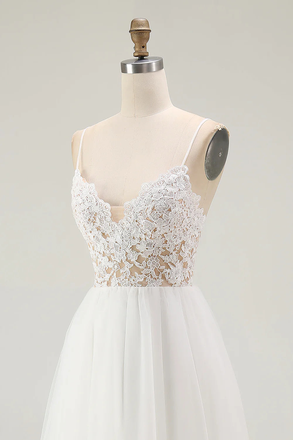 Lace White Tulle A Line Tea Length Graduation Dress