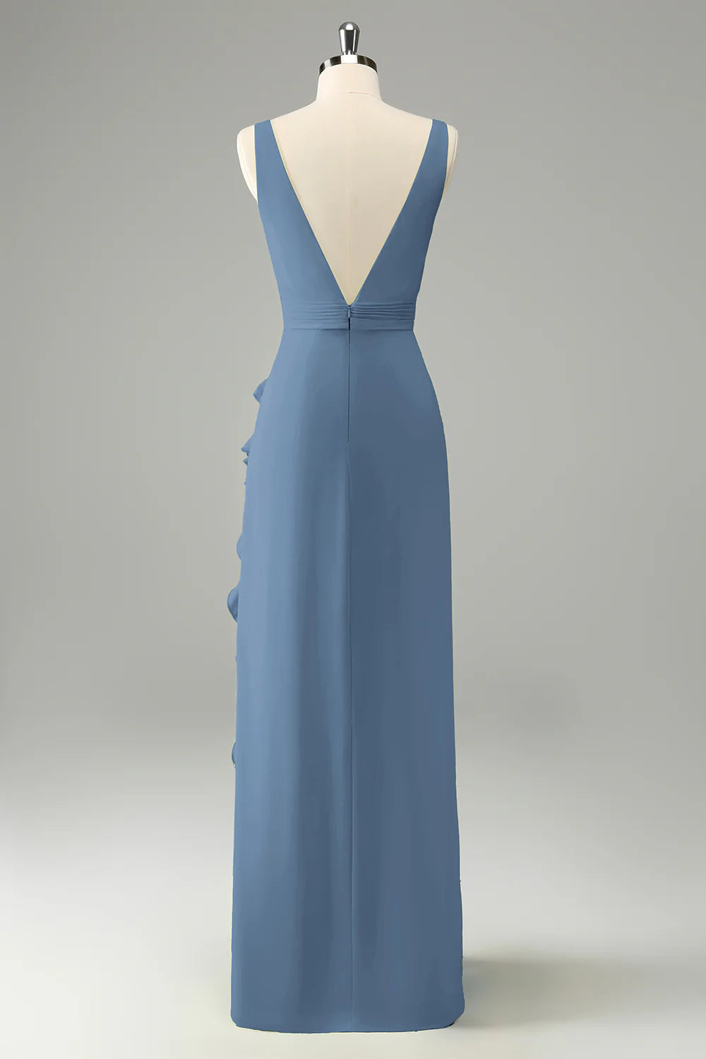 Lime A Line V Neck Floral Ruffle Open Back Bridesmaid Dress with Slit