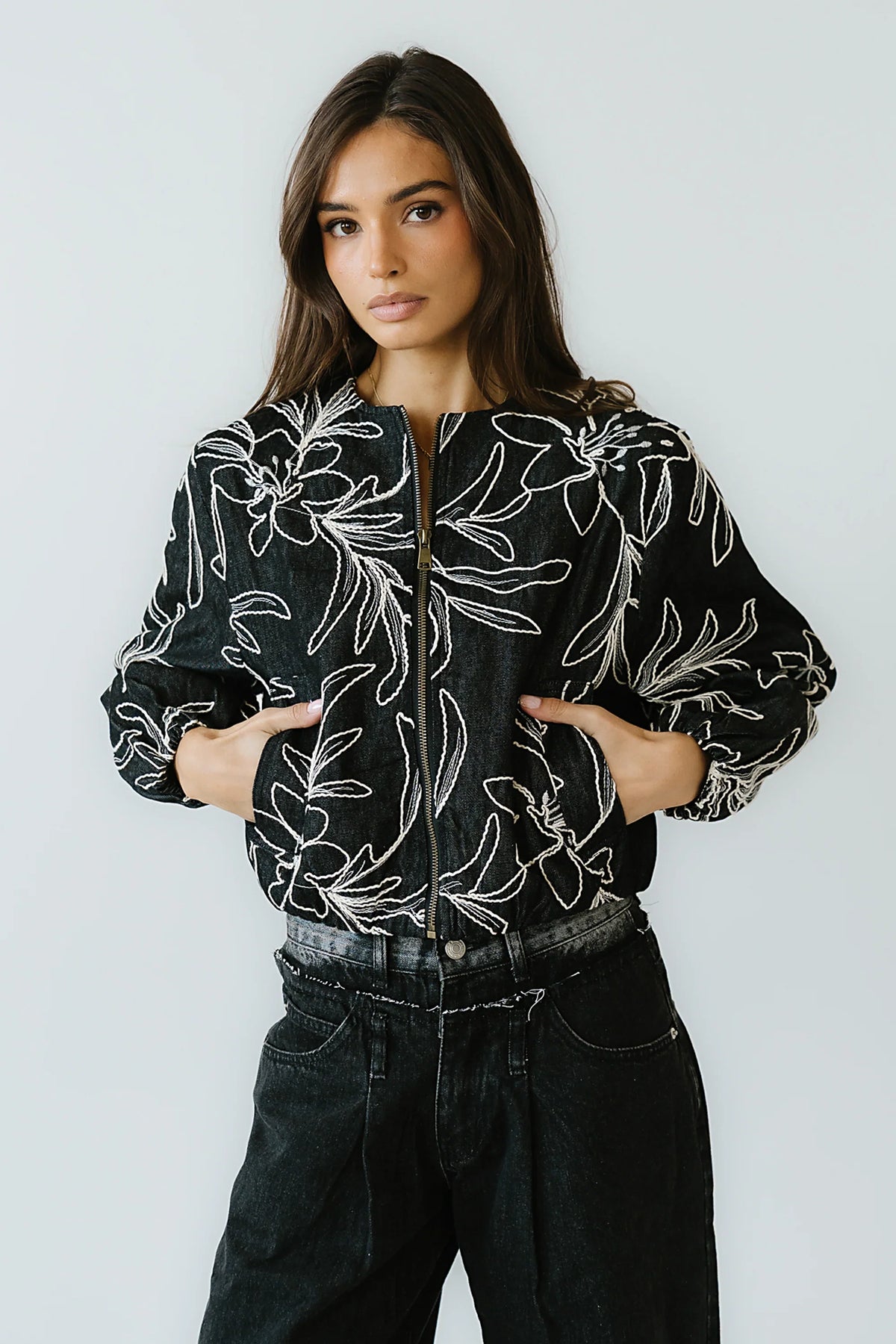 Sidney Embroidered Jacket in Faded Black