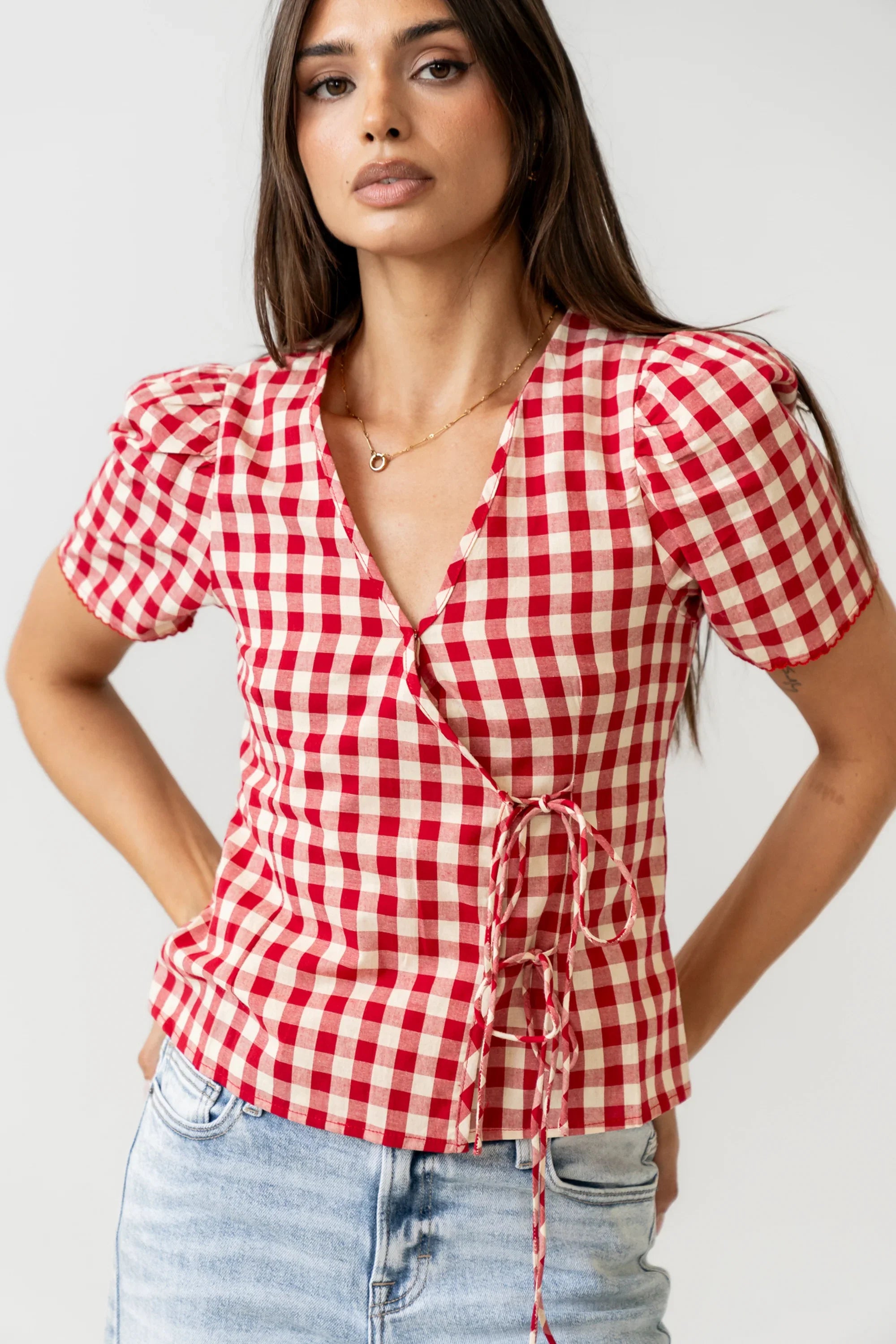 Callie Gingham Blouse in Red