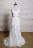 V Neck Sleeveless Lace Mermaid Wedding Dress With Satin Sash