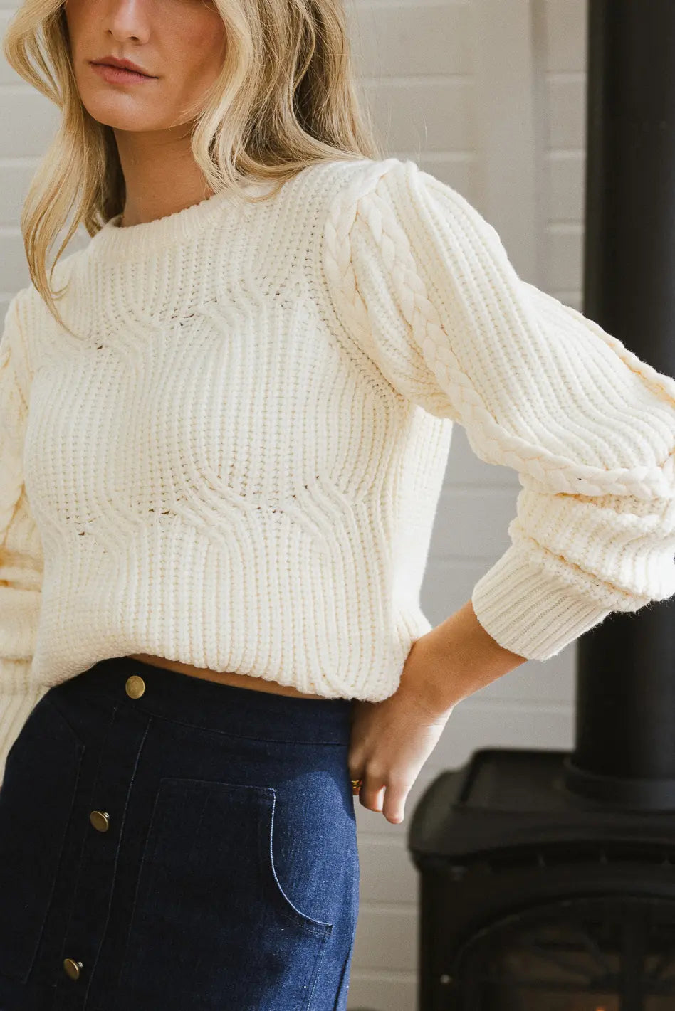 Amy Braided Cable Knit Sweater in Ivory FINAL SALE