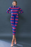 SWEATER WEATHER MIDI DRESS BLUE FUCHSIA STRIPE