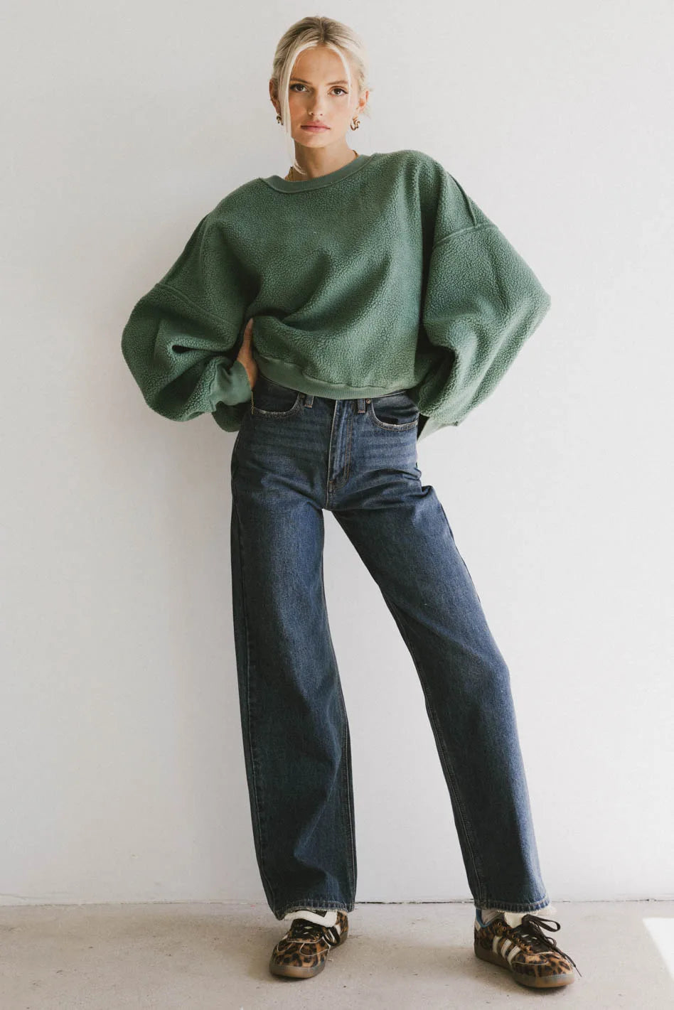 Reversible Sherpa Sweatshirt in Green FINAL SALE