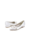 Satin Champagne Flats with Delicate Flower Embellishments