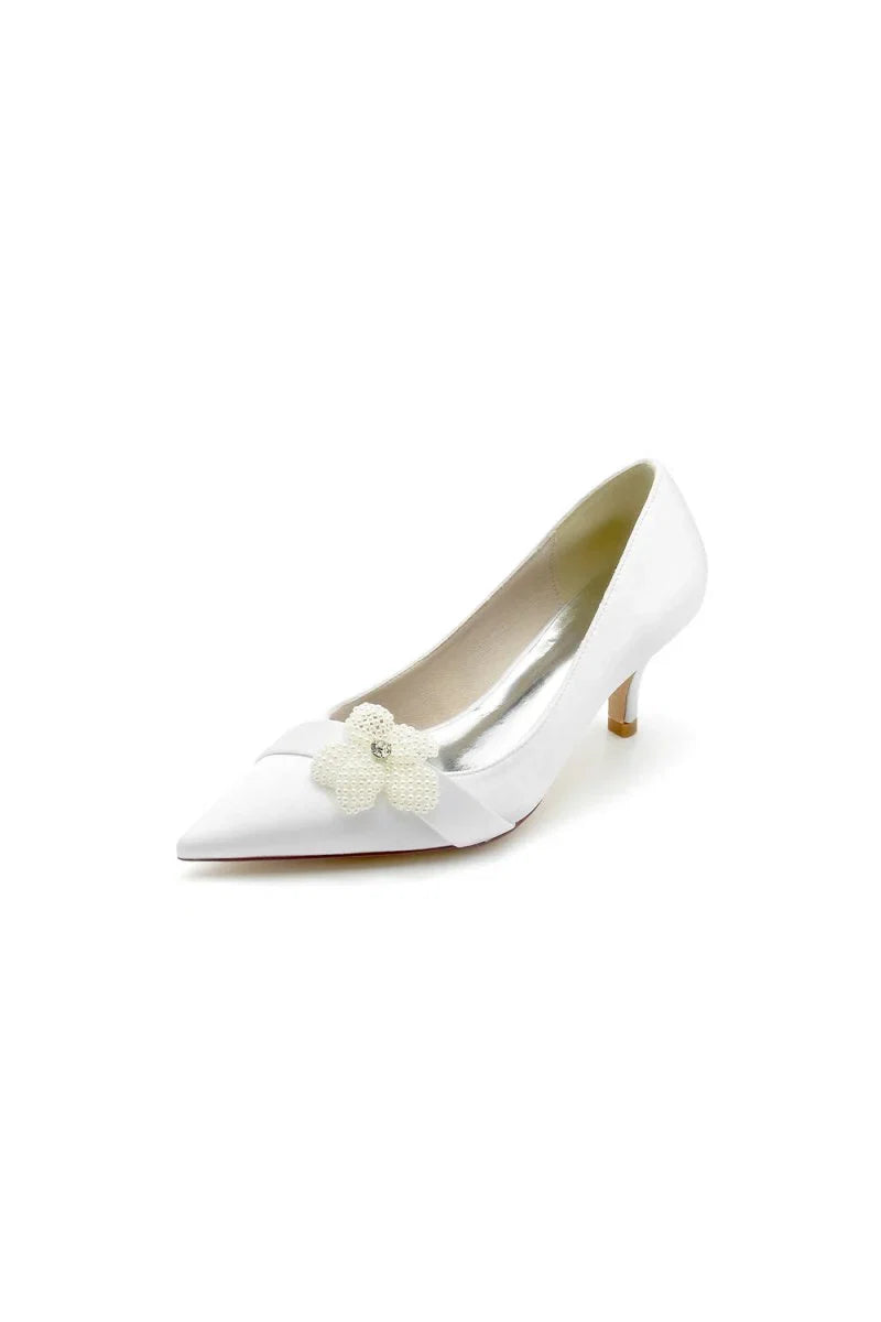 Simple Pointed Toe High Heels with Pearl Flower