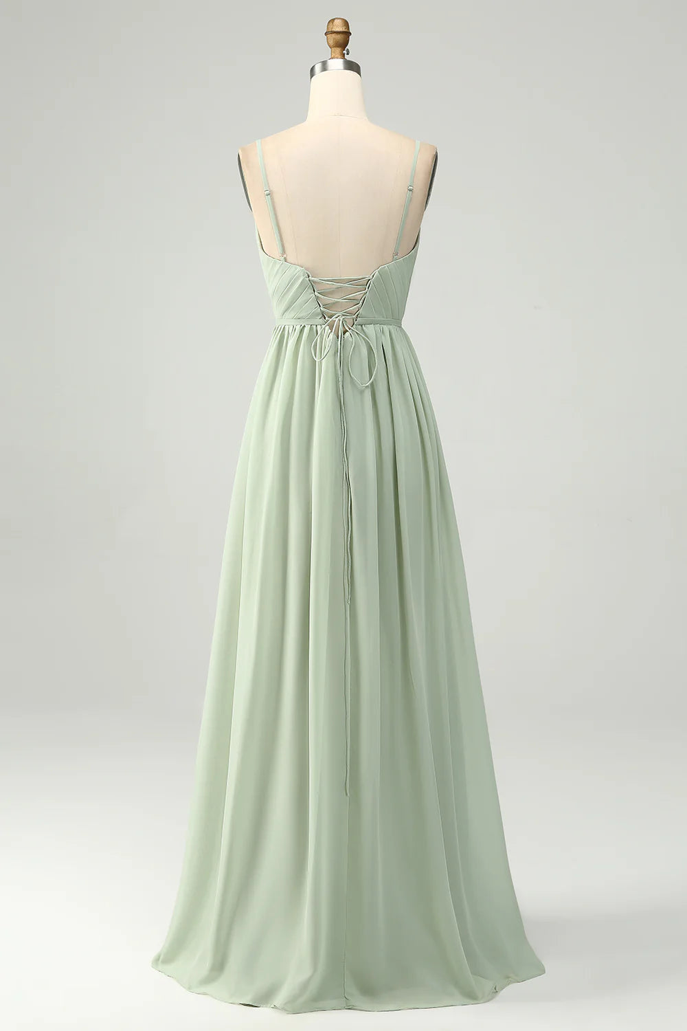 Dusty Sage A Line Spaghetti Straps Pleated Maternity Bridesmaid Dress With Slit