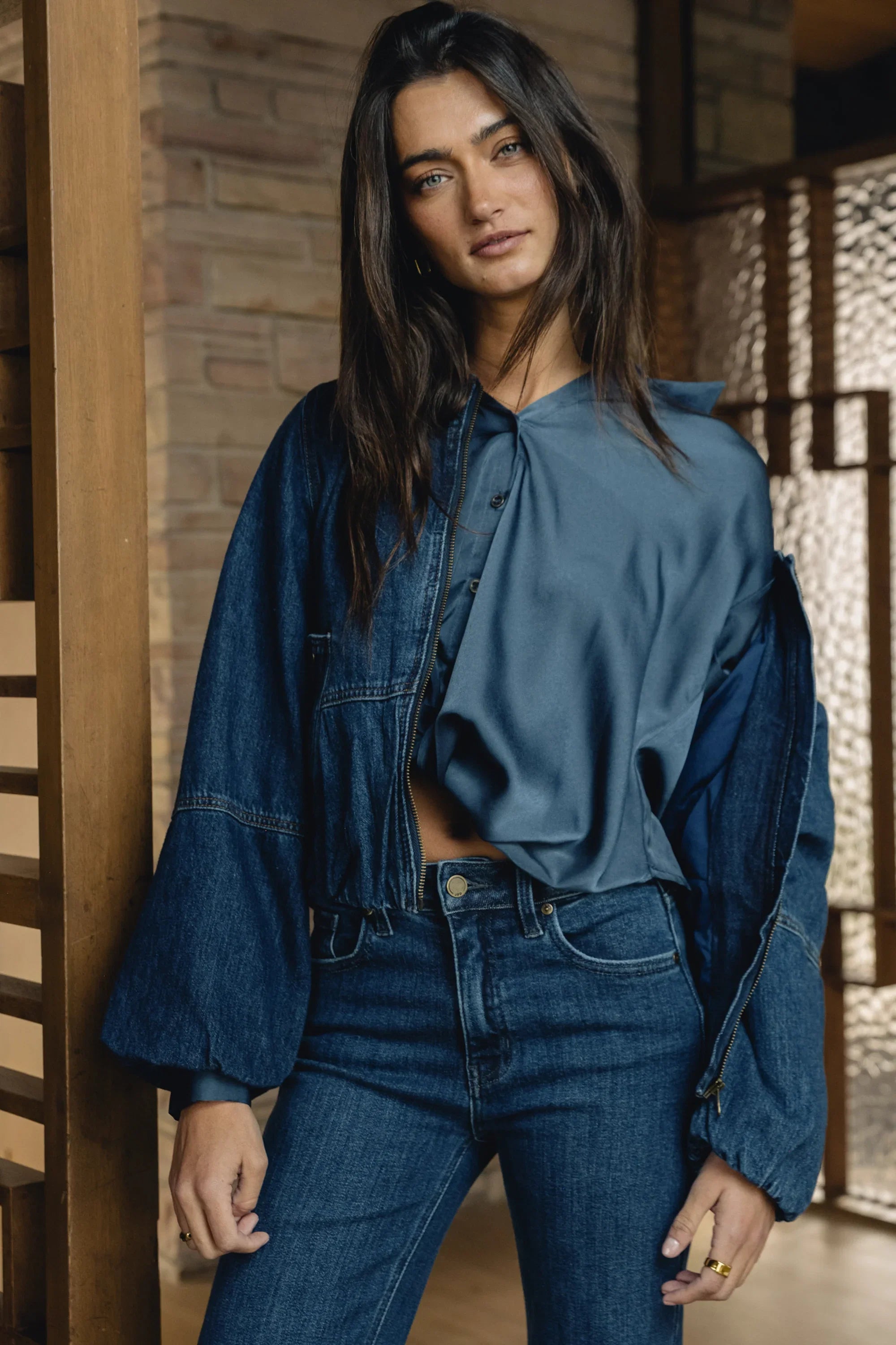 Margaret Twist Button Up in Blue
