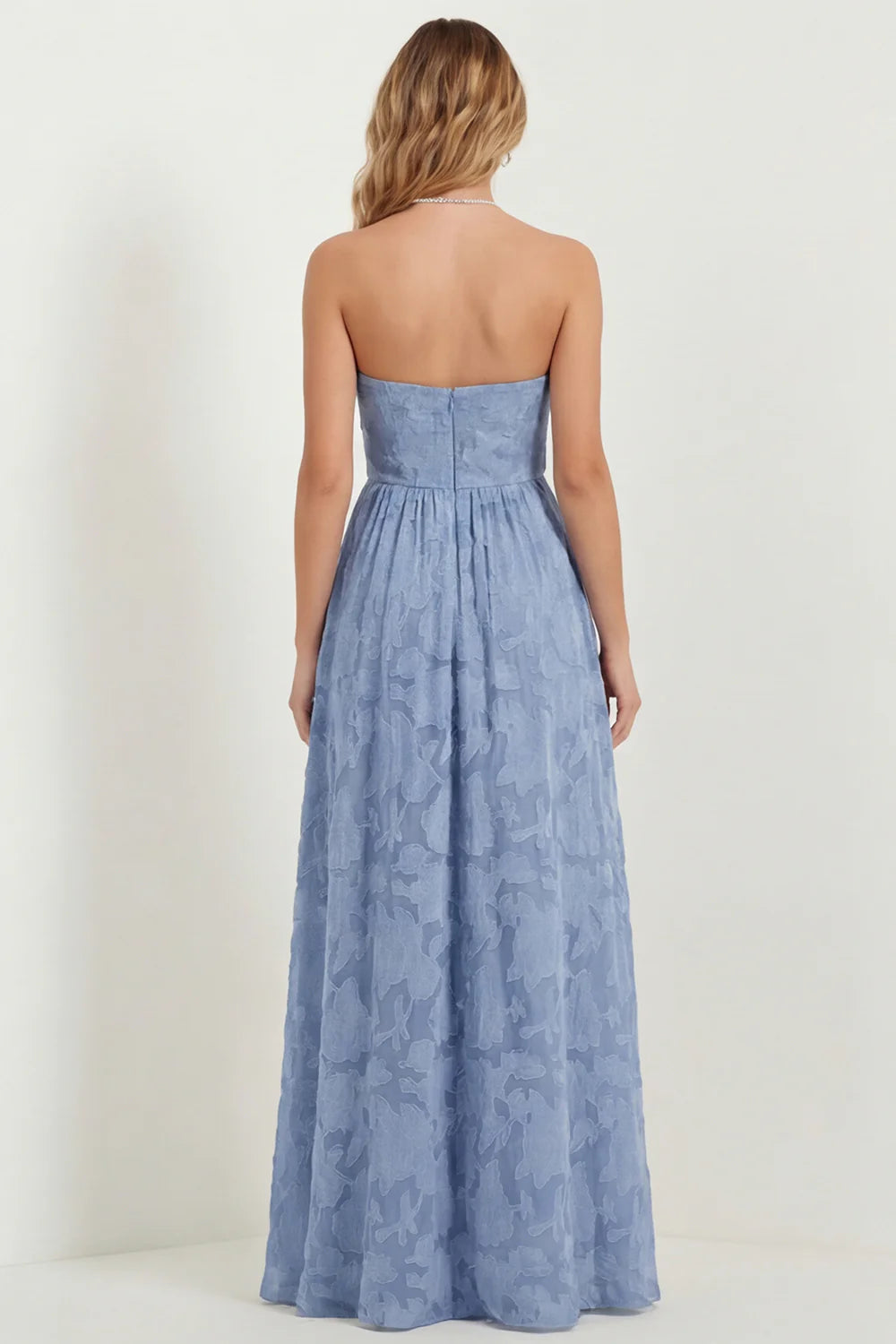 Green Flower A Line Strapless Long Bridesmaid Dress