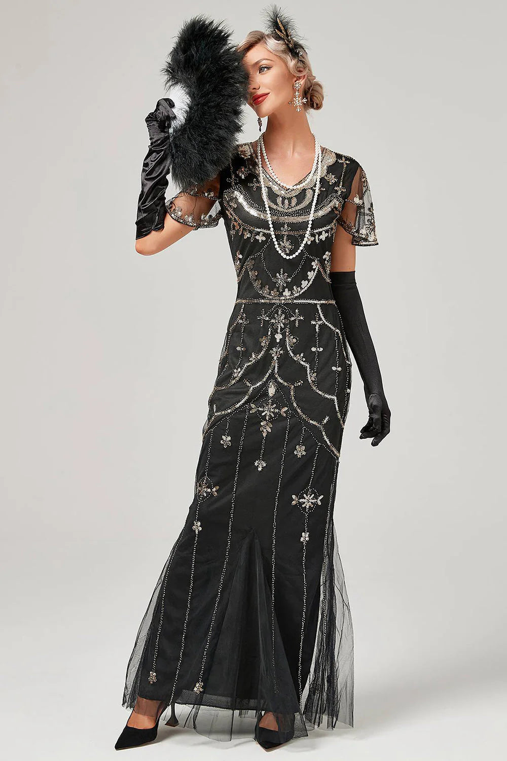 Black Mermaid Sequins Long Holiday Party Dress