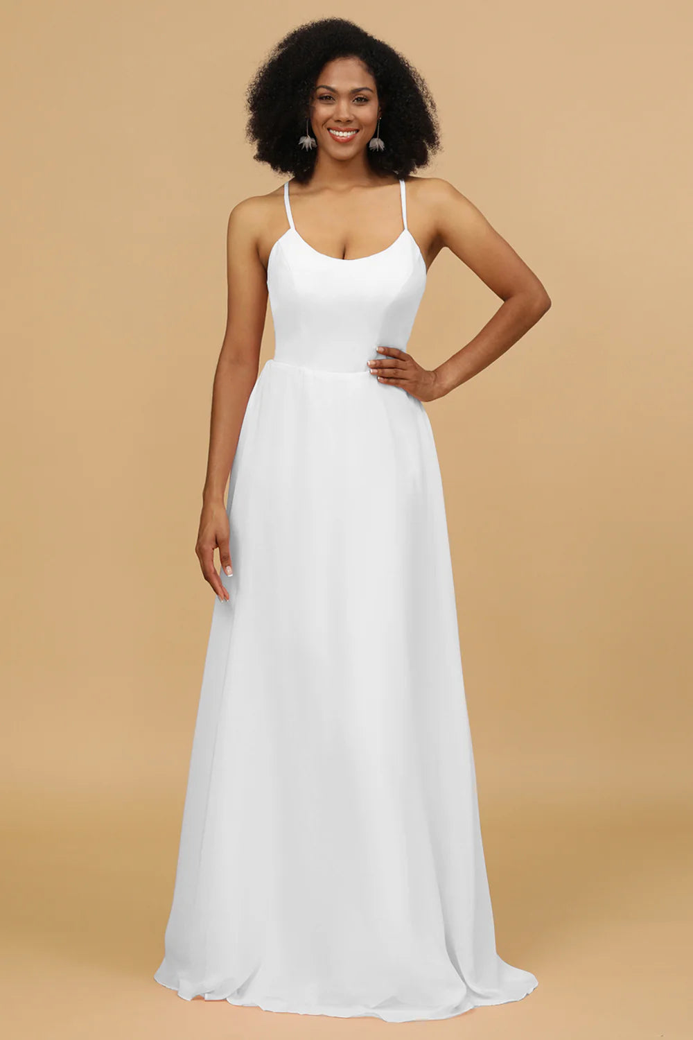 Sheath Column Spaghetti Straps Long Chiffon Bridesmaid Dress