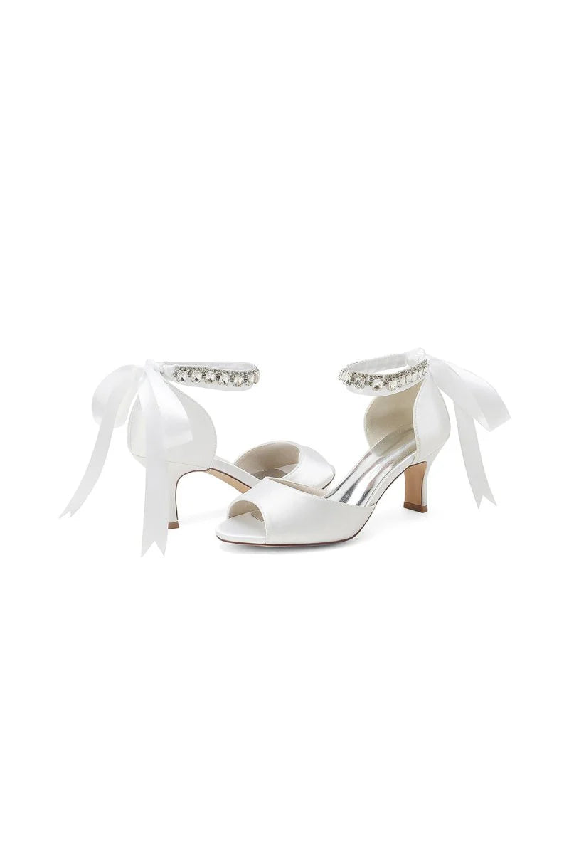 Rhinestone Peep Toe Wedding Sandals Chunky Heel Ankle Strap Shoes
