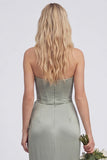 Strapless Corset Mermaid Dusty Sage Bridesmaid Dress with Slit