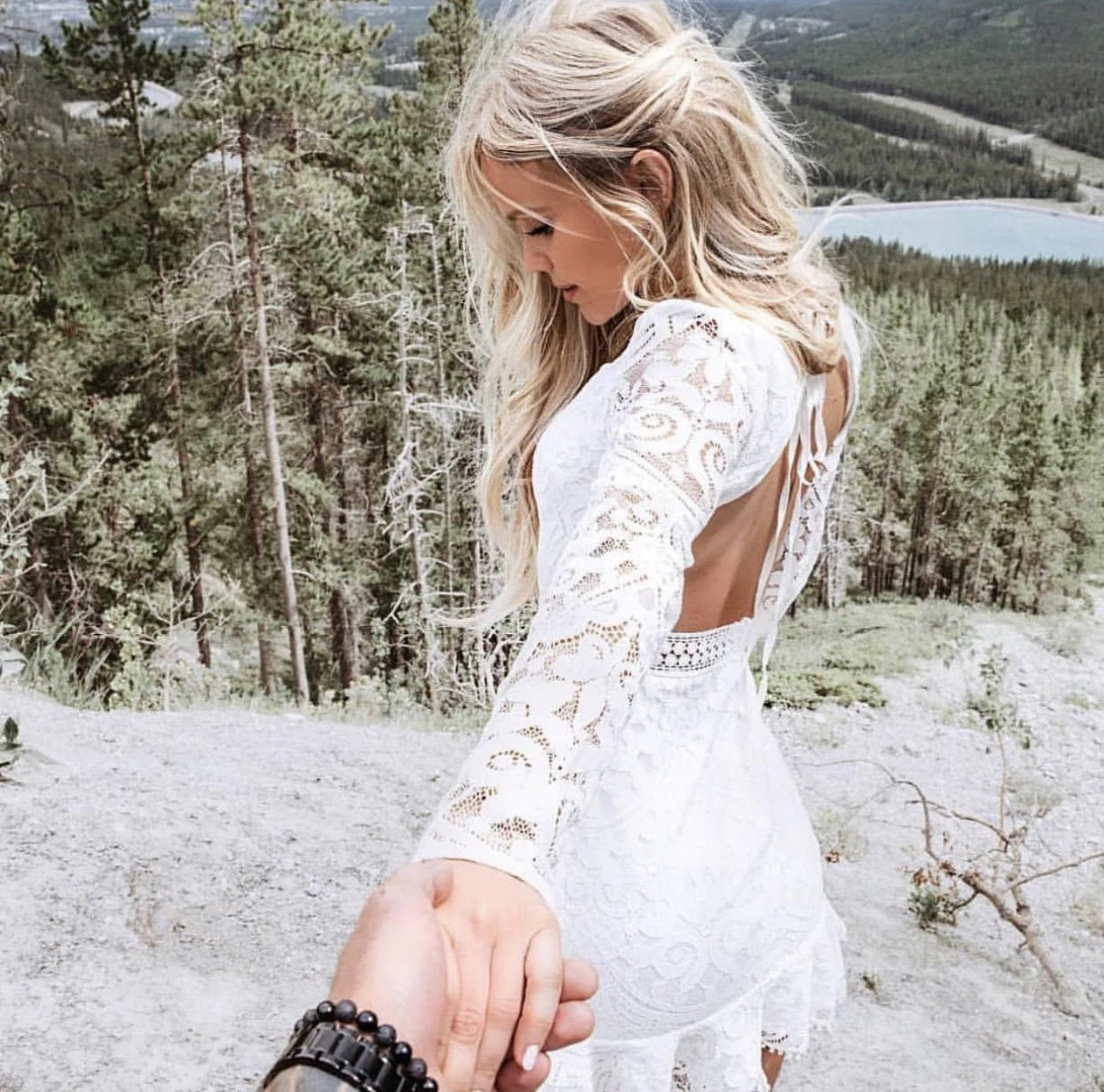Medindie Dress White Lace Open Back Dress