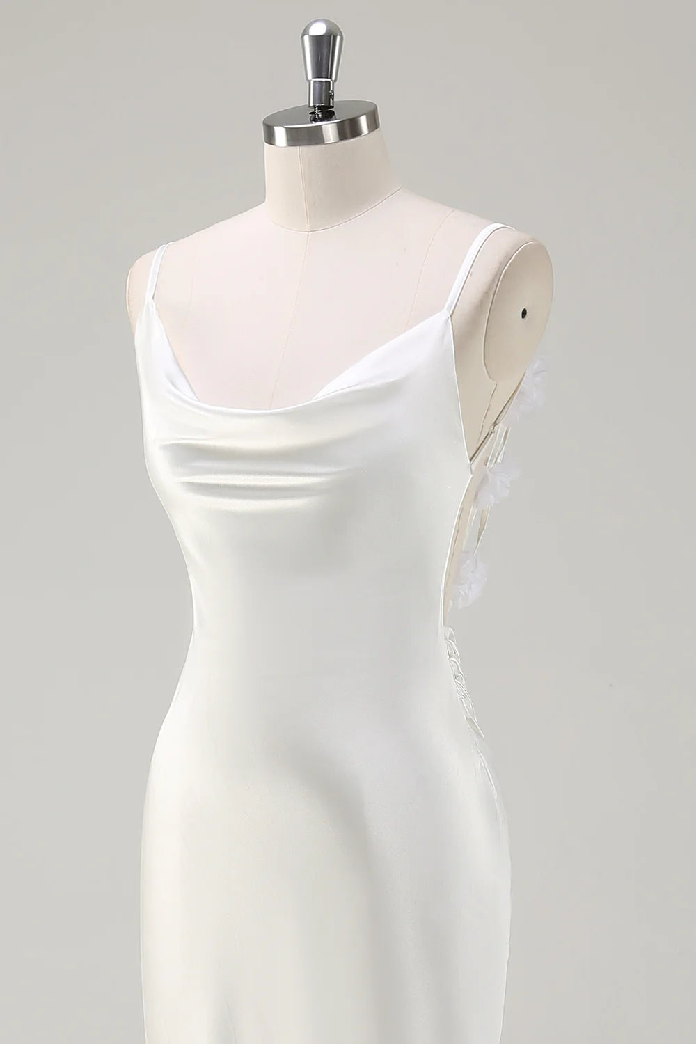 White Mermaid Cowl Neck Spaghetti Straps Backless Long Wedding Dress