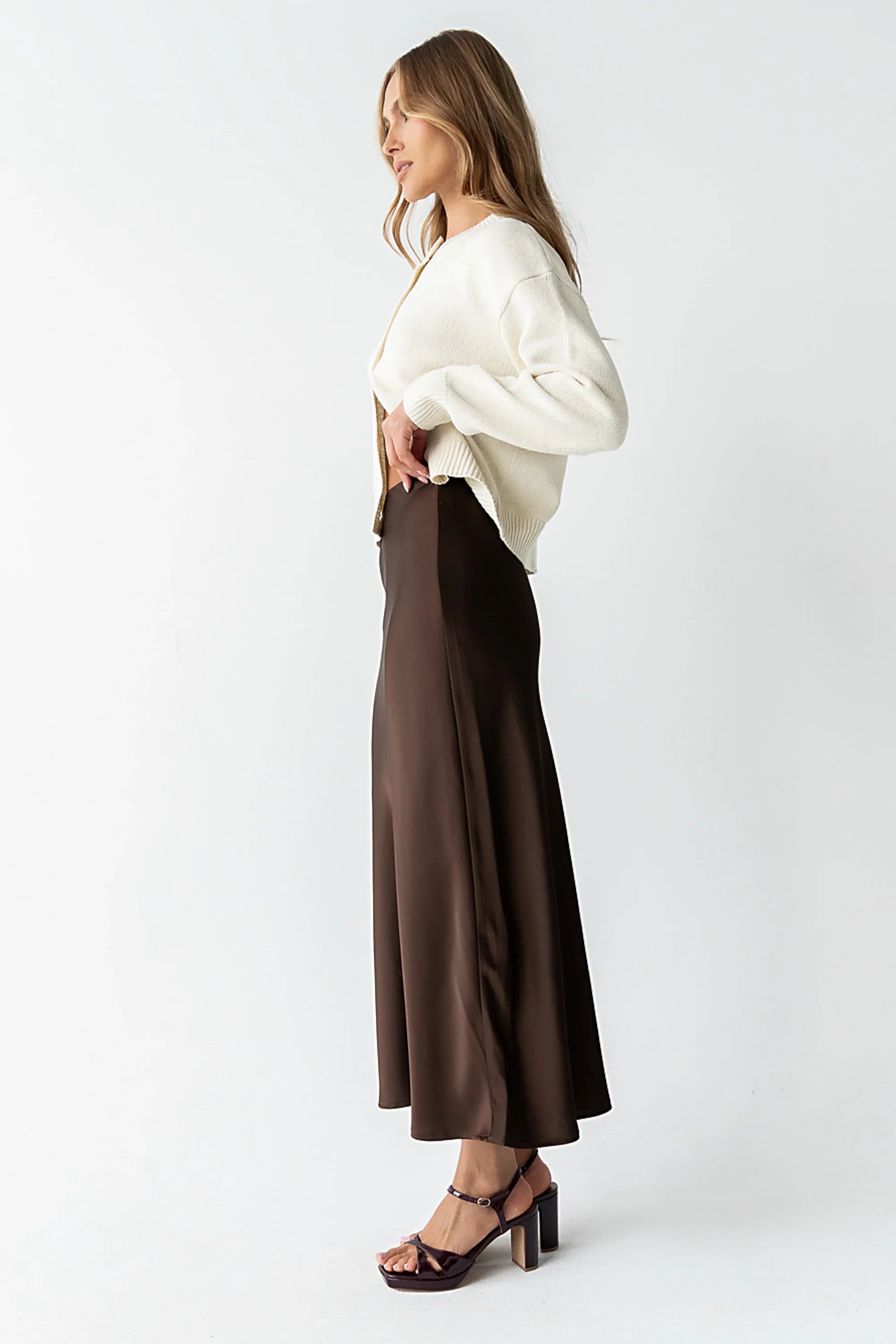 Tory Satin Maxi Skirt in Brown FINAL SALE