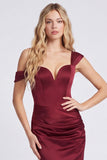 Off the Shoulder Mermaid Satin Burgundy Bridesmaid Dress with Slit