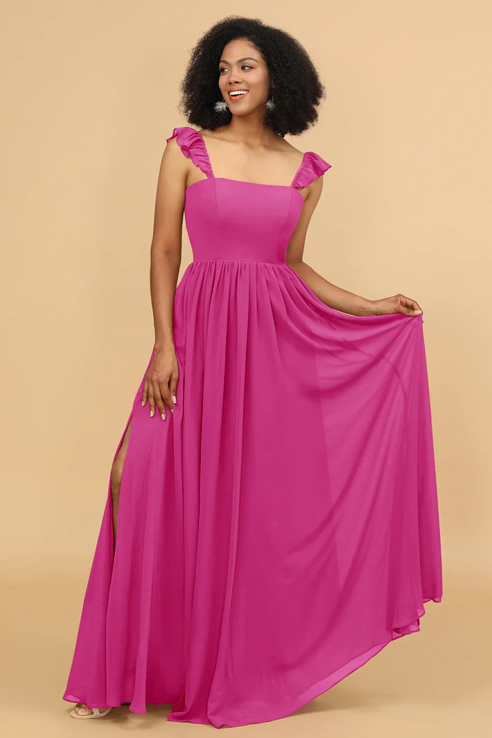 A Line Floor Length Chiffon Bridesmaid Dress With Ruffles