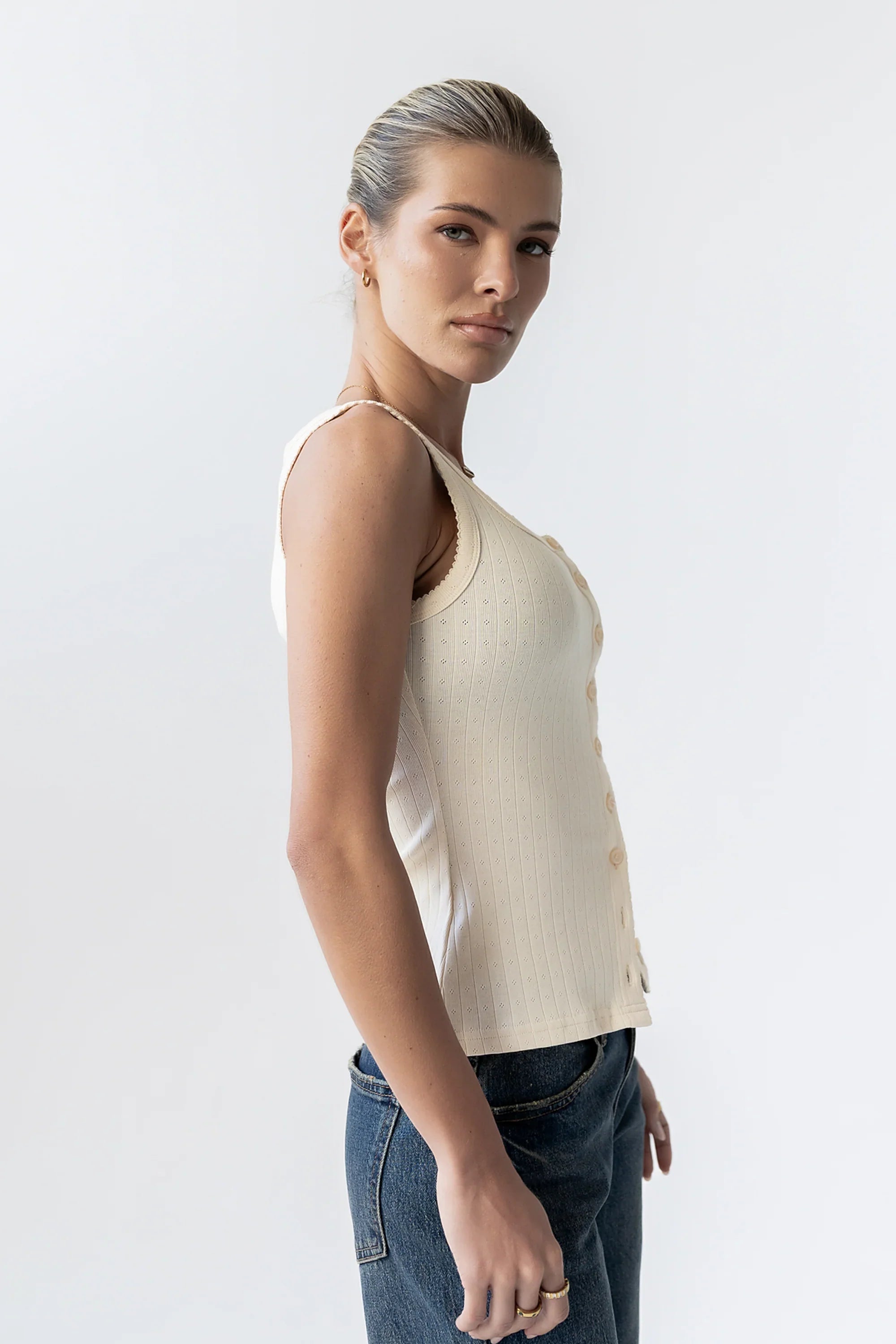 Apollo Knit Tank Top in Beige