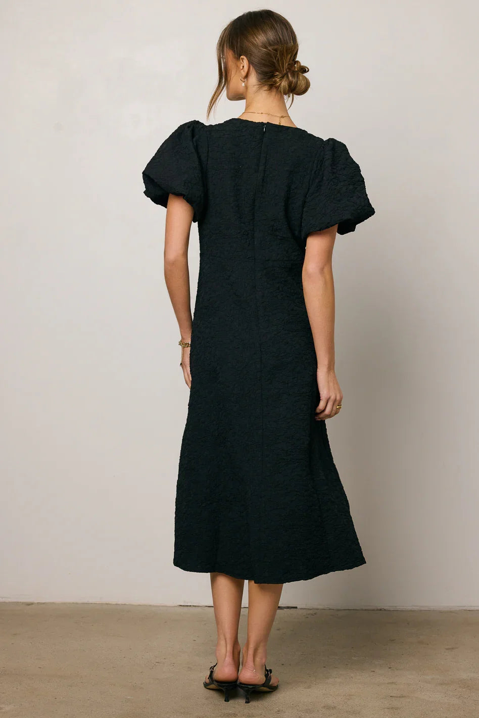 Henry Textured Midi Dress in Black