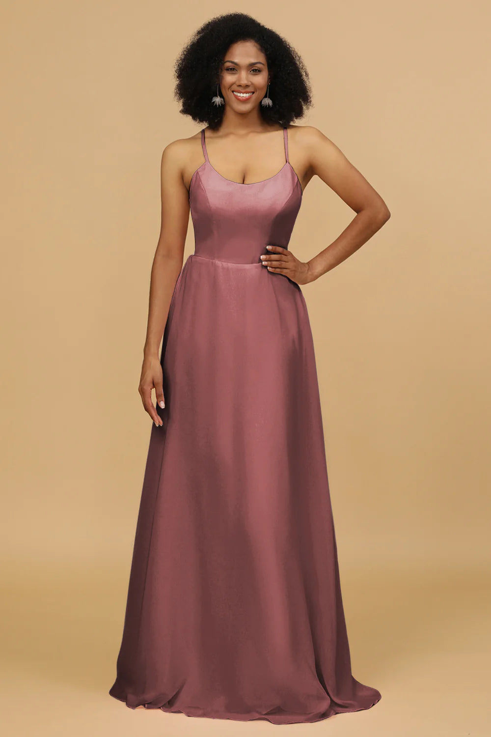 Sheath Column Spaghetti Straps Long Chiffon Bridesmaid Dress