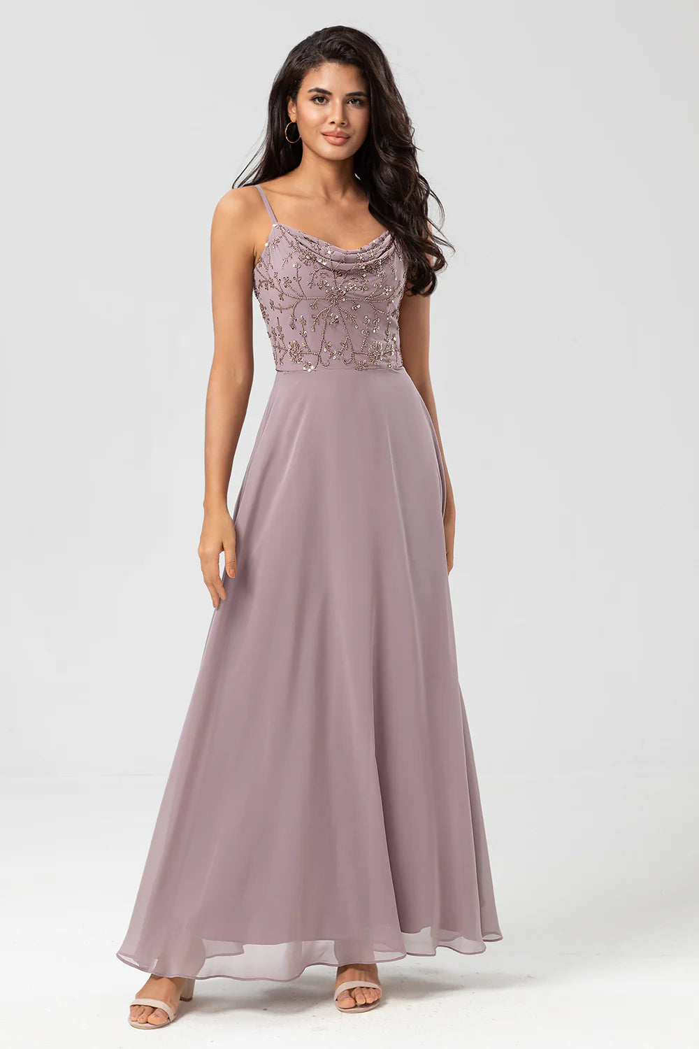 A Line Spaghetti Straps Chiffon Bridesmaid Dress With Beading