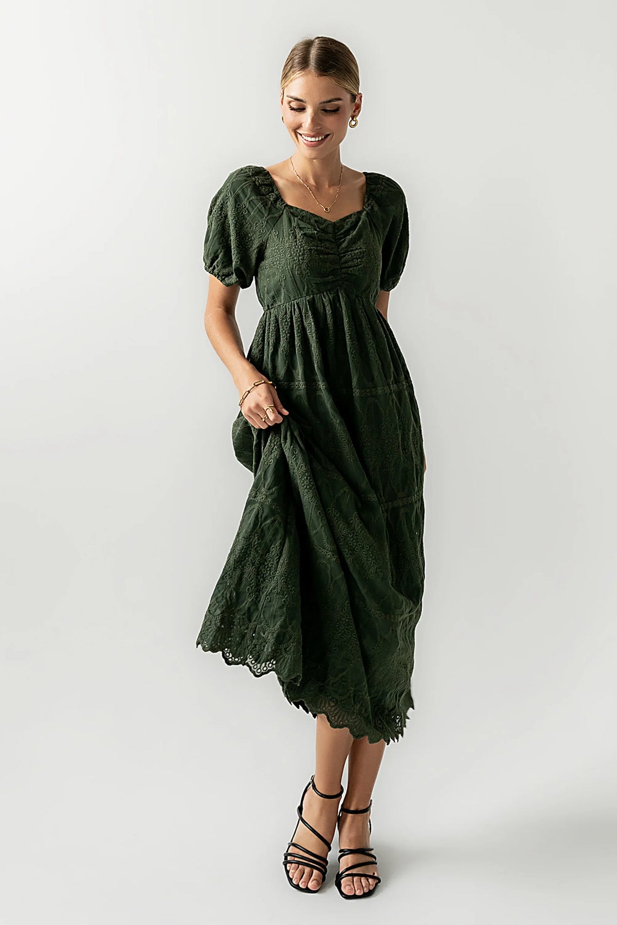Luca Embroidered Maxi Dress in Hunter Green FINAL SALE