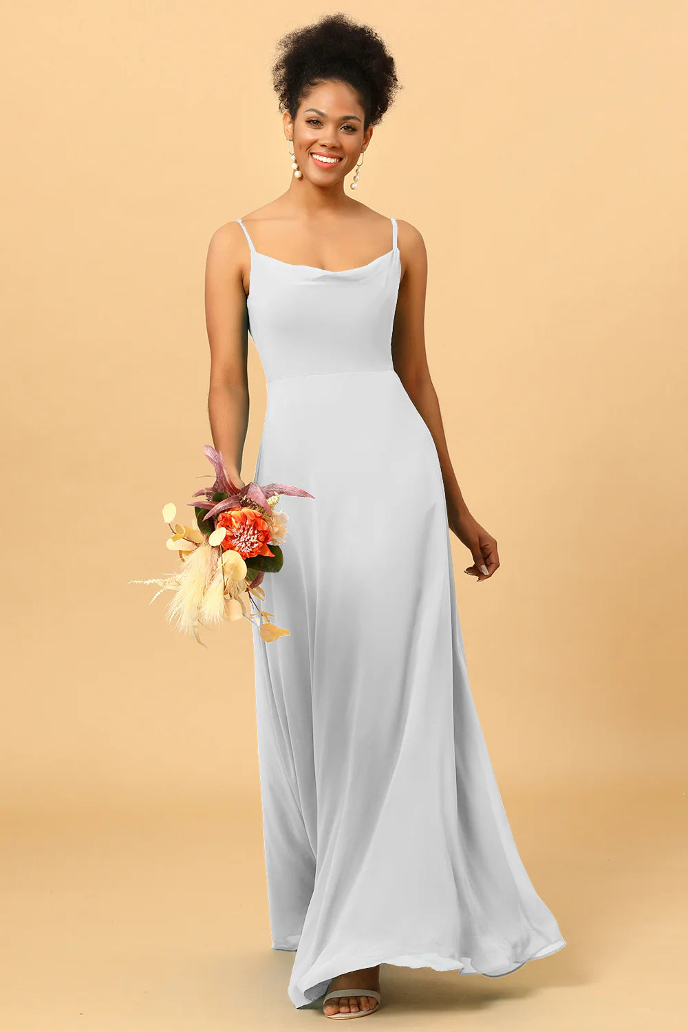 Sheath Spaghetti Straps Long Chiffon Bridesmaid Dress