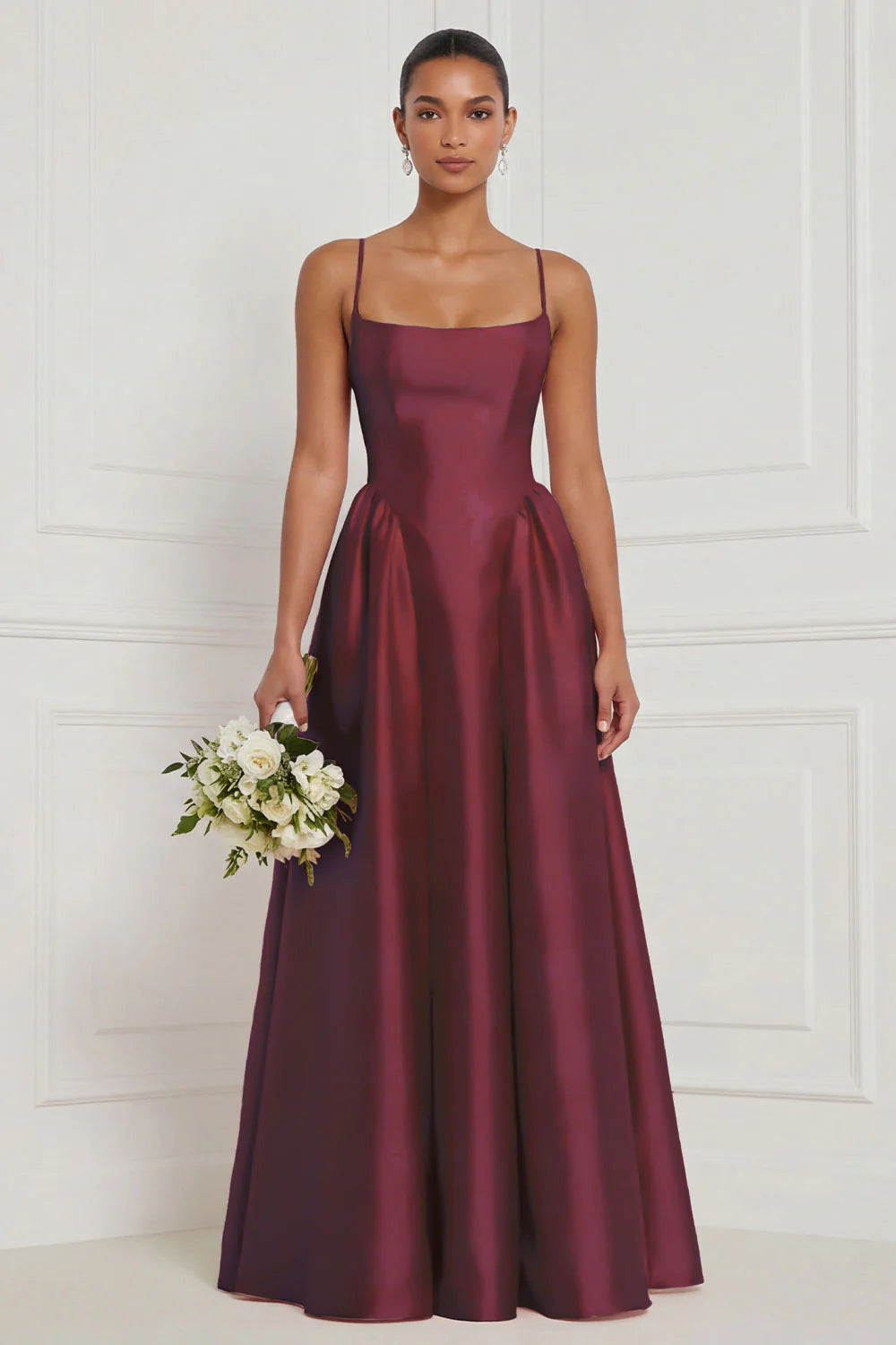 Satin A Line Spaghetti Straps Yellow Bridesmaid Dress