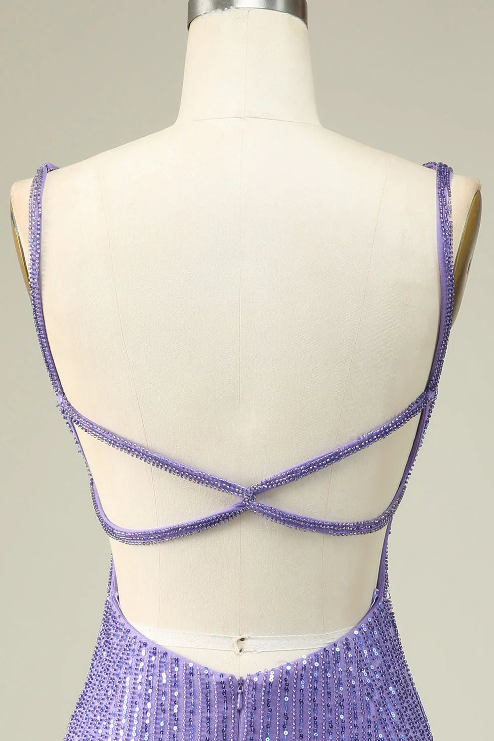 Sparkly Purple Sheath Sequins Short Homecoming Dress with Lace Up Back