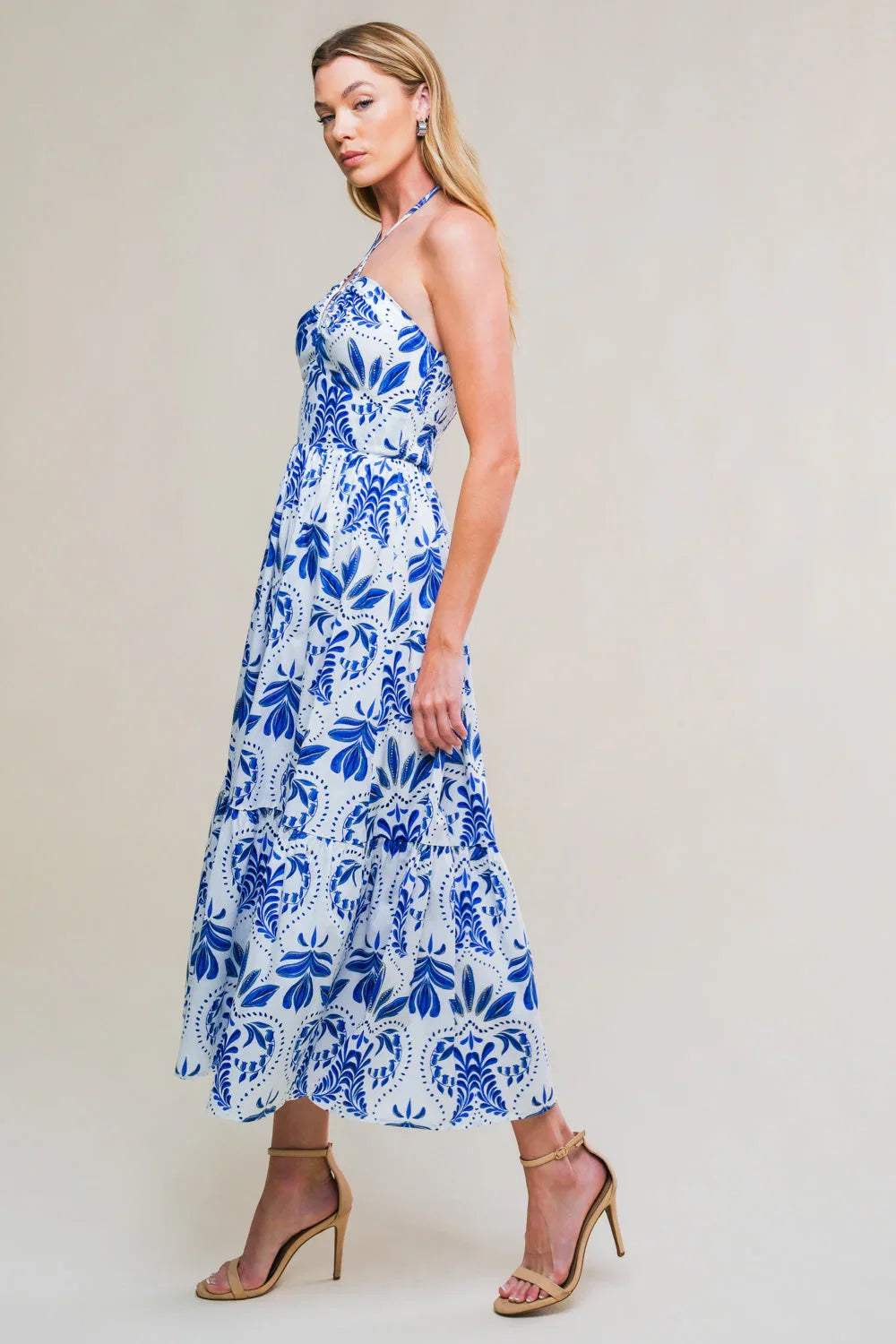 FLAHERTY BLUE WHITE MIDI DRESS