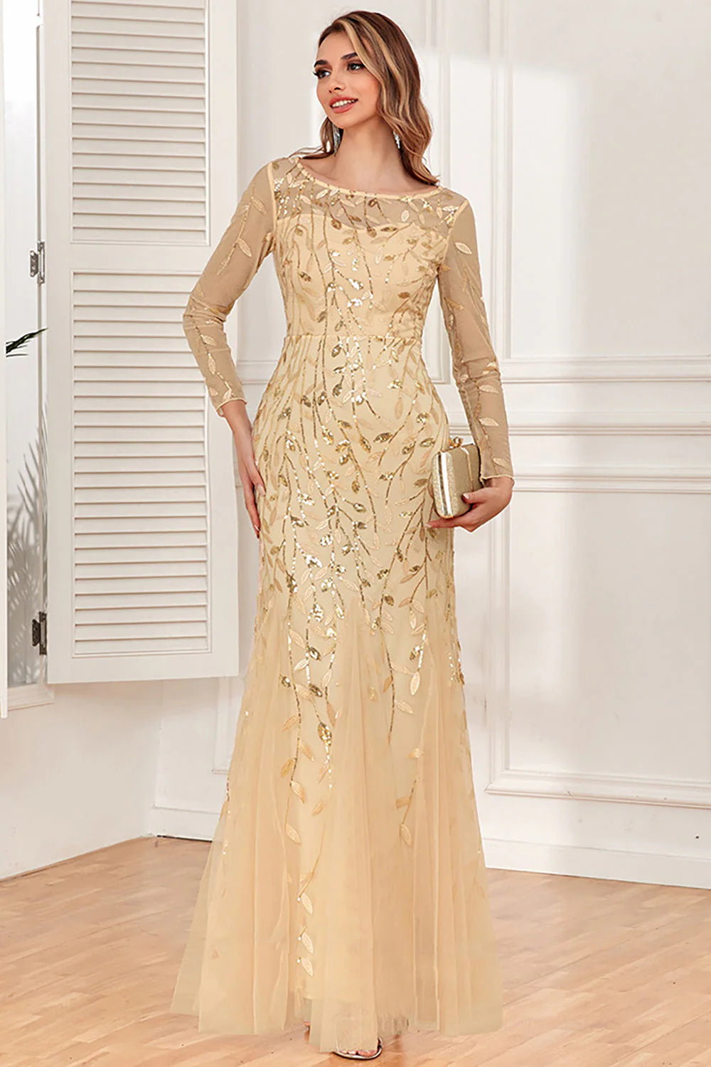 Dusty Rose Mermaid Boat Neck Evening Dress with Appliques