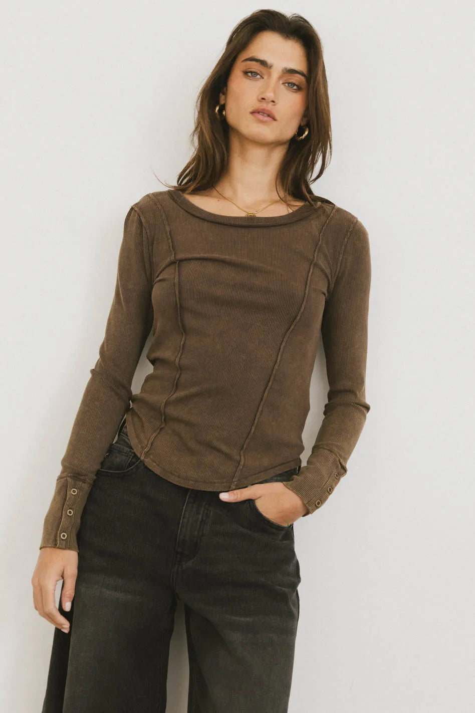 Sailor Ribbed Top in Brown FINAL SALE