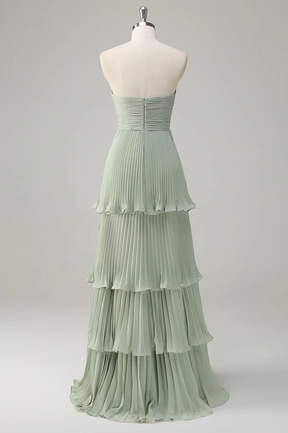 Dusty Sage A Line Sweetheart Tiered Chiffon Floor Length Dress