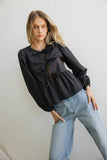 Maggie Peplum Tie Blouse in Black FINAL SALE