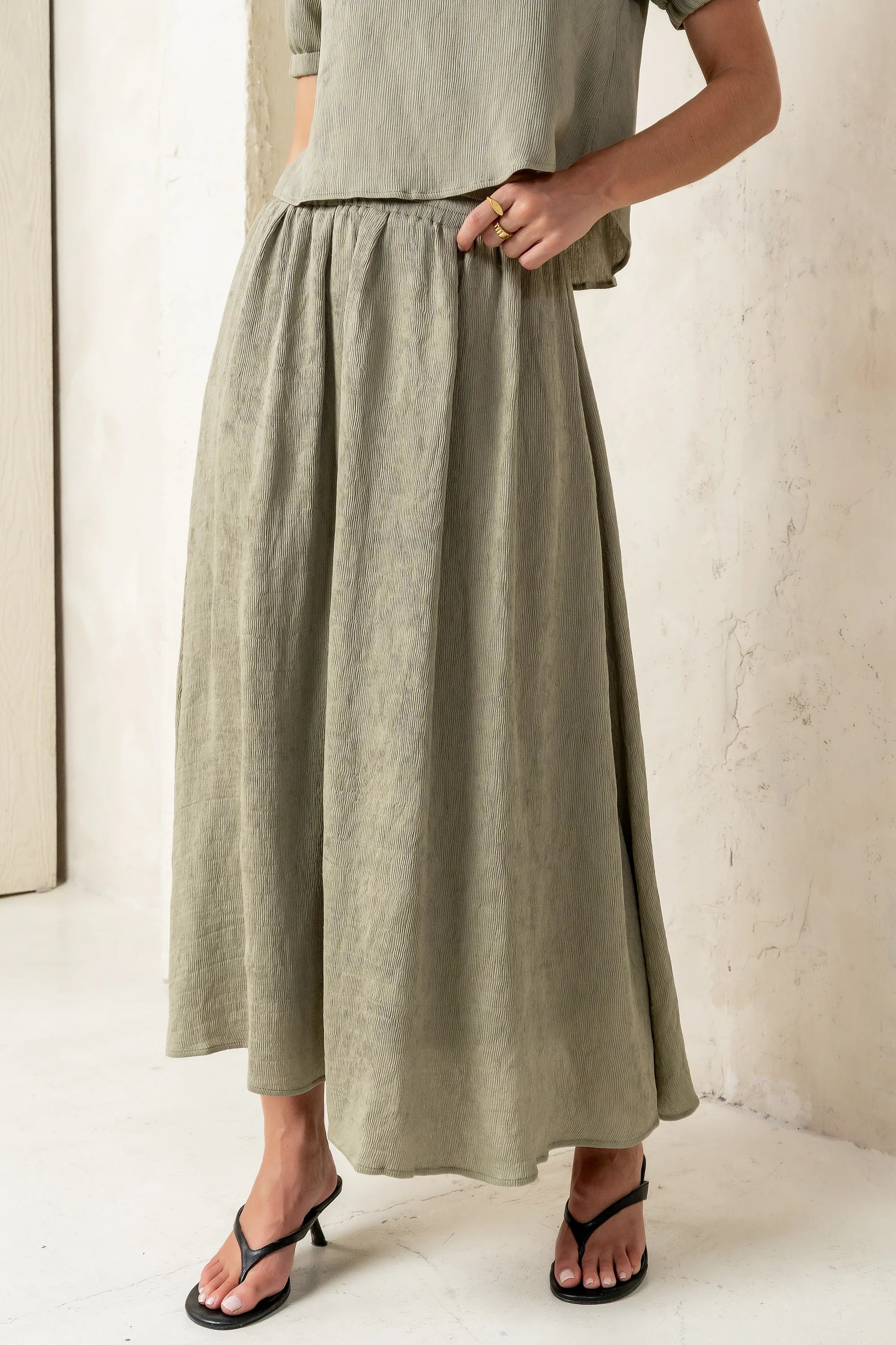 Elani Maxi Skirt in Olive FINAL SALE