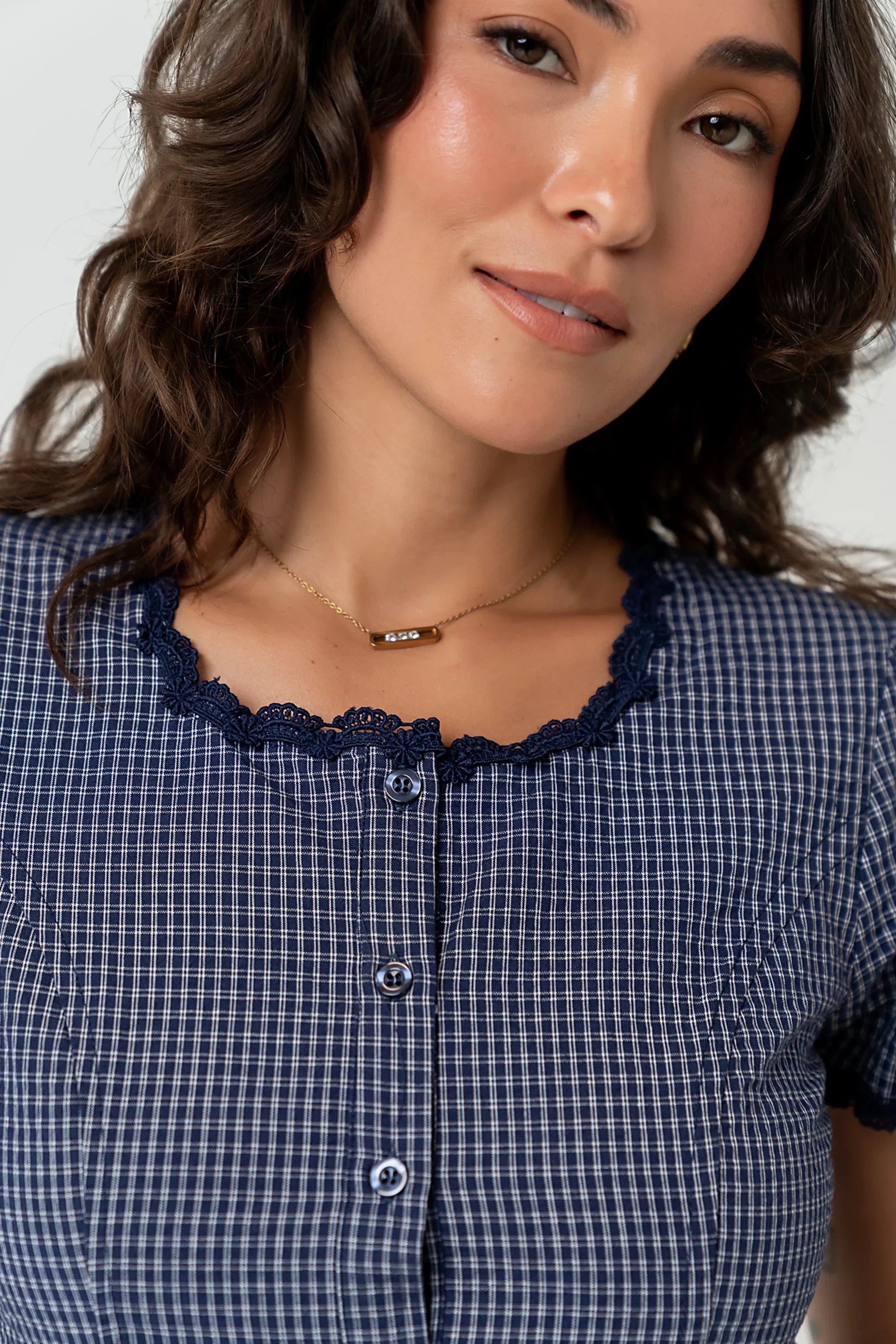 Serra Lace Trim Blouse in Navy