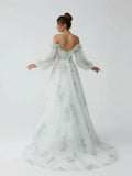A Line Floral Appliqued Majesty Bridal Wedding Dress with Ruffles
