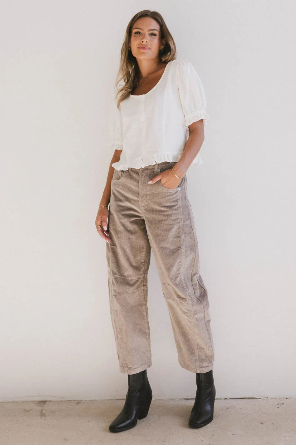 Lisette Barrel Jean in Tan Courduroy FINAL SALE
